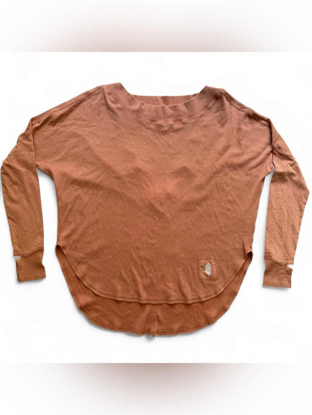 Free People Washed Rust Brown Long Sleeve Boatneck Top